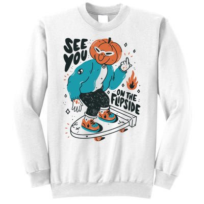 See You On The Flip Side Pumpkin Skateboard Halloween Sweatshirt