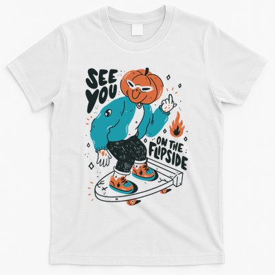 See You On The Flip Side Pumpkin Skateboard Halloween T-Shirt