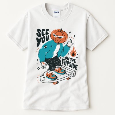 See You On The Flip Side Pumpkin Skateboard Halloween Tall T-Shirt