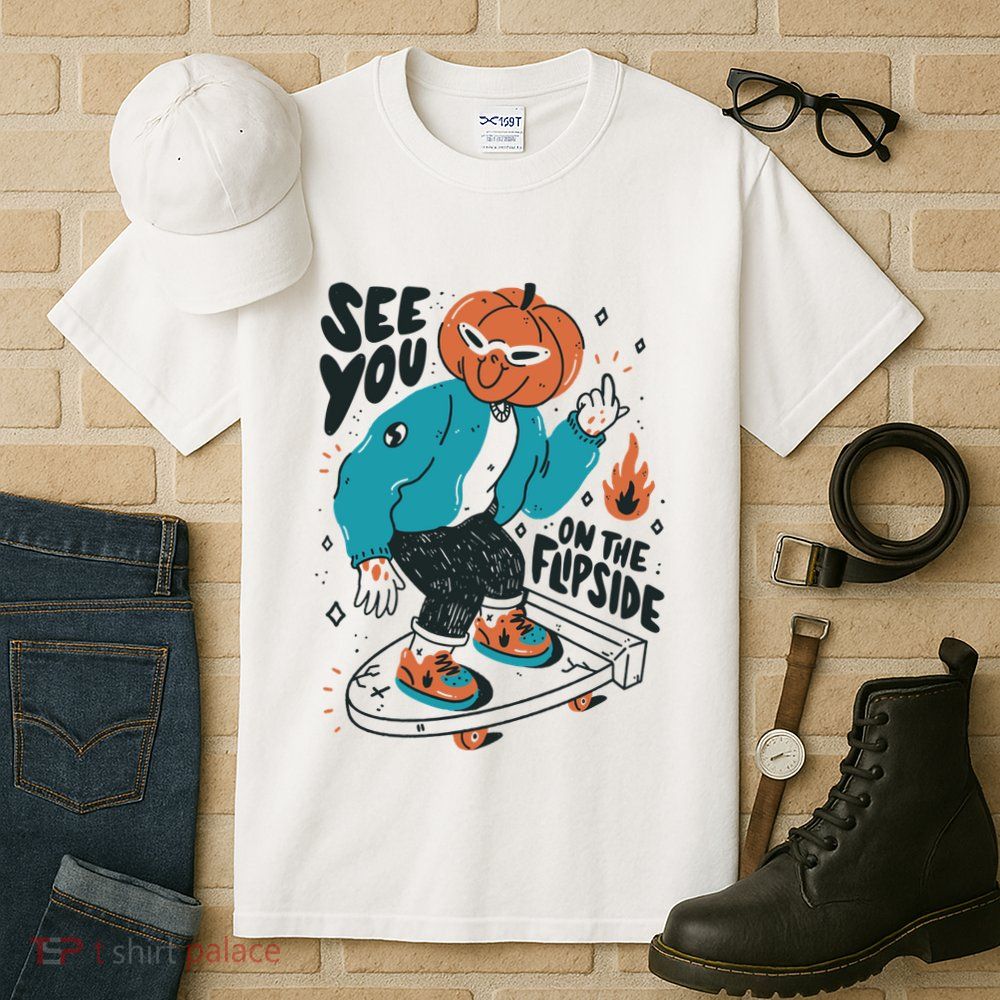 See You On The Flip Side Pumpkin Skateboard Halloween Tall T-Shirt