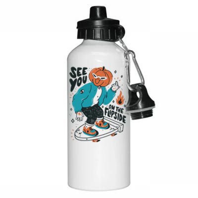 See You On The Flip Side Pumpkin Skateboard Halloween Aluminum Water Bottle 