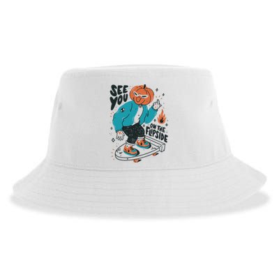 See You On The Flip Side Pumpkin Skateboard Halloween Sustainable Bucket Hat