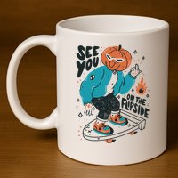See You On The Flip Side Pumpkin Skateboard Halloween 11oz C Handle Ceramic Mug