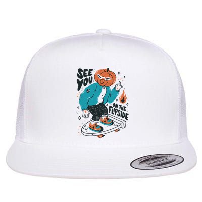 See You On The Flip Side Pumpkin Skateboard Halloween Flatbill Hat