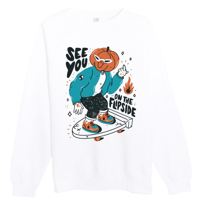 See You On The Flip Side Pumpkin Skateboard Halloween Premium Crewneck Sweatshirt