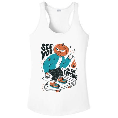 See You On The Flip Side Pumpkin Skateboard Halloween Ladies PosiCharge Competitor Racerback Tank