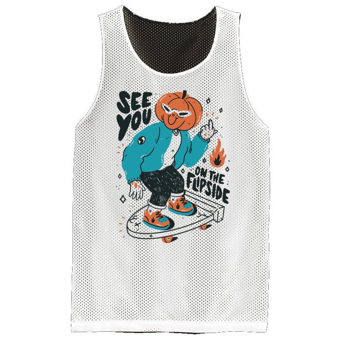 See You On The Flip Side Pumpkin Skateboard Halloween Mesh Reversible Basketball Jersey Tank