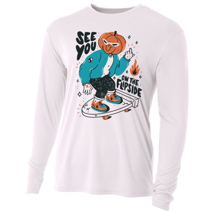 See You On The Flip Side Pumpkin Skateboard Halloween Cooling Performance Long Sleeve Crew