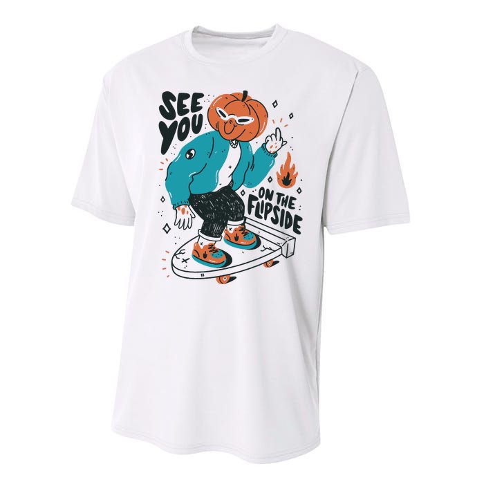 See You On The Flip Side Pumpkin Skateboard Halloween Performance Sprint T-Shirt