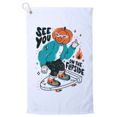 See You On The Flip Side Pumpkin Skateboard Halloween Golf Towel