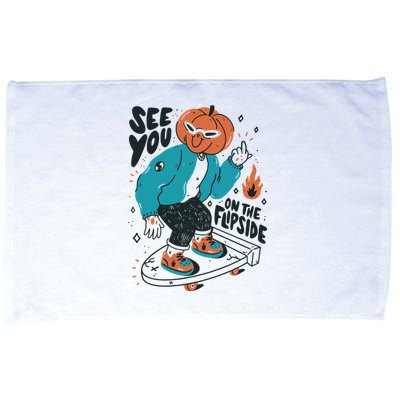 See You On The Flip Side Pumpkin Skateboard Halloween Microfiber Hand Towel