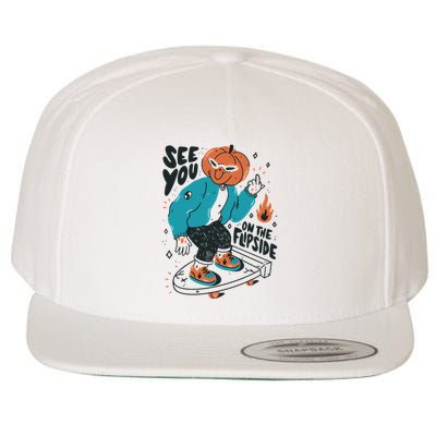 See You On The Flip Side Pumpkin Skateboard Halloween Wool Snapback Cap