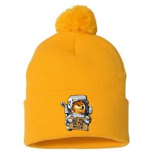 See You On The Moon Dogecoin Doge Holder Crypto Currency Meme Pom Pom 12in Knit Beanie