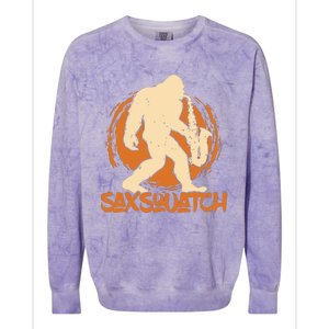 Saxsquatch Yeti Playing Saxophone Pun Musician Sax Colorblast Crewneck Sweatshirt