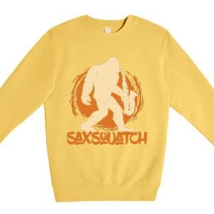 Saxsquatch Yeti Playing Saxophone Pun Musician Sax Premium Crewneck Sweatshirt