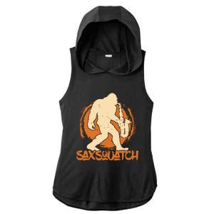 Saxsquatch Yeti Playing Saxophone Pun Musician Sax Ladies PosiCharge Tri-Blend Wicking Draft Hoodie Tank