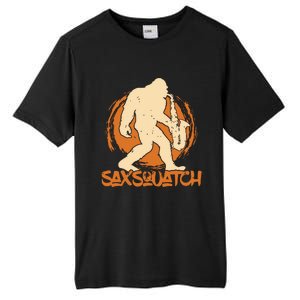 Saxsquatch Yeti Playing Saxophone Pun Musician Sax Tall Fusion ChromaSoft Performance T-Shirt