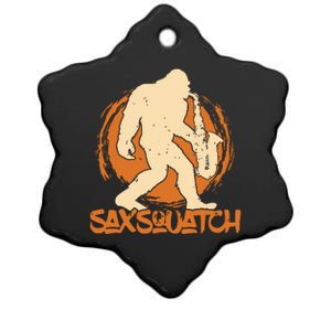 Saxsquatch Yeti Playing Saxophone Pun Musician Sax Ceramic Star Ornament