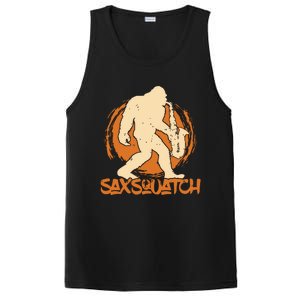 Saxsquatch Yeti Playing Saxophone Pun Musician Sax PosiCharge Competitor Tank