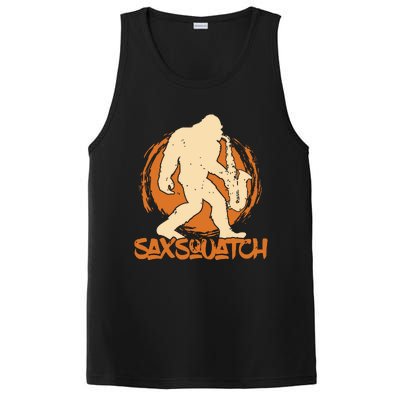 Saxsquatch Yeti Playing Saxophone Pun Musician Sax PosiCharge Competitor Tank