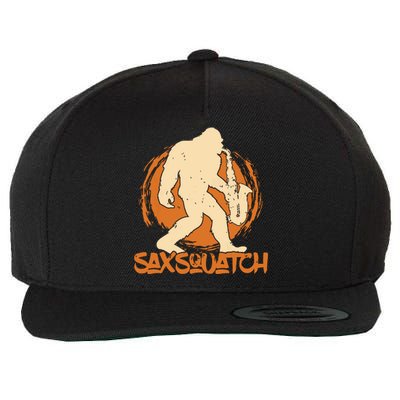 Saxsquatch Yeti Playing Saxophone Pun Musician Sax Wool Snapback Cap