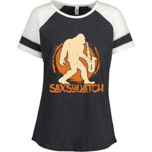 Saxsquatch Yeti Playing Saxophone Pun Musician Sax Enza Ladies Jersey Colorblock Tee