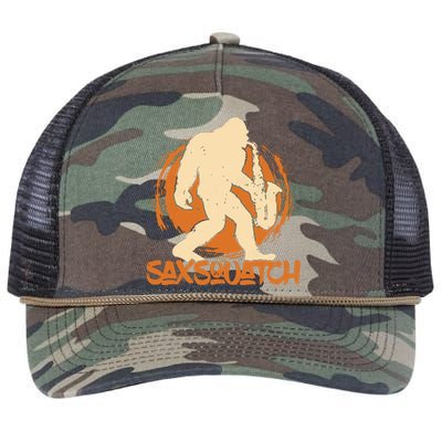 Saxsquatch Yeti Playing Saxophone Pun Musician Sax Retro Rope Trucker Hat Cap