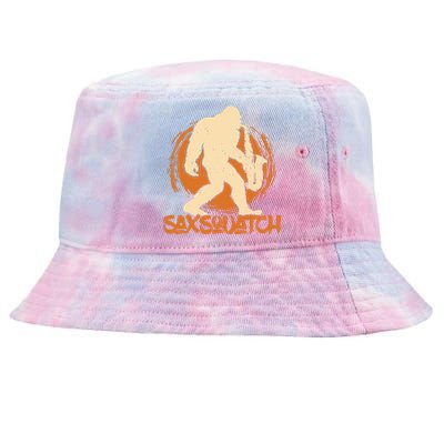 Saxsquatch Yeti Playing Saxophone Pun Musician Sax Tie-Dyed Bucket Hat