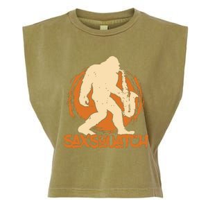 Saxsquatch Yeti Playing Saxophone Pun Musician Sax Garment-Dyed Women's Muscle Tee