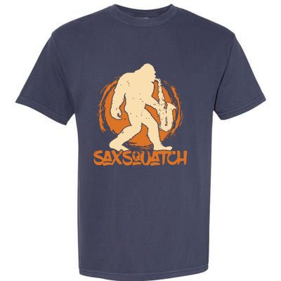 Saxsquatch Yeti Playing Saxophone Pun Musician Sax Garment-Dyed Heavyweight T-Shirt