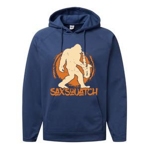 Saxsquatch Yeti Playing Saxophone Pun Musician Sax Performance Fleece Hoodie