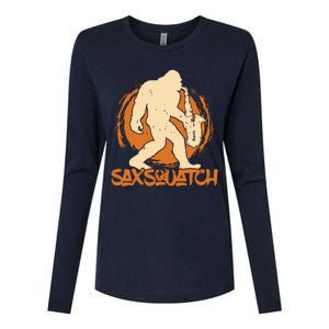 Saxsquatch Yeti Playing Saxophone Pun Musician Sax Womens Cotton Relaxed Long Sleeve T-Shirt