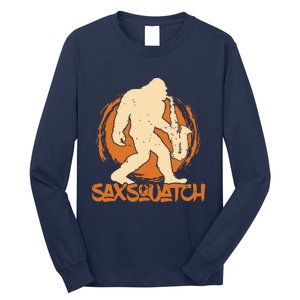 Saxsquatch Yeti Playing Saxophone Pun Musician Sax Long Sleeve Shirt