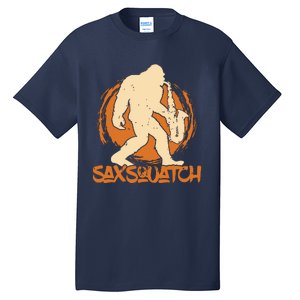 Saxsquatch Yeti Playing Saxophone Pun Musician Sax Tall T-Shirt