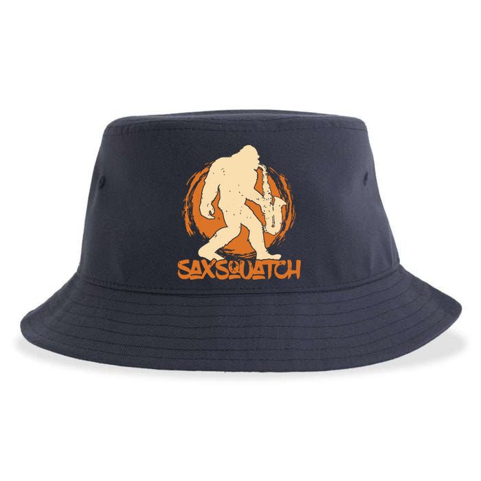 Saxsquatch Yeti Playing Saxophone Pun Musician Sax Sustainable Bucket Hat