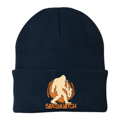 Saxsquatch Yeti Playing Saxophone Pun Musician Sax Knit Cap Winter Beanie