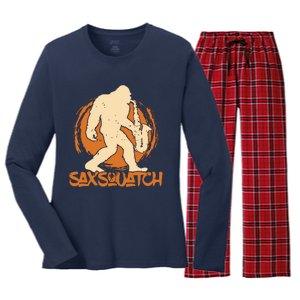 Saxsquatch Yeti Playing Saxophone Pun Musician Sax Women's Long Sleeve Flannel Pajama Set 