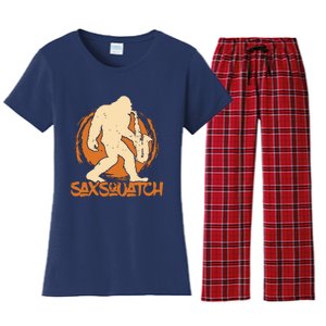 Saxsquatch Yeti Playing Saxophone Pun Musician Sax Women's Flannel Pajama Set