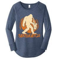 Saxsquatch Yeti Playing Saxophone Pun Musician Sax Women's Perfect Tri Tunic Long Sleeve Shirt