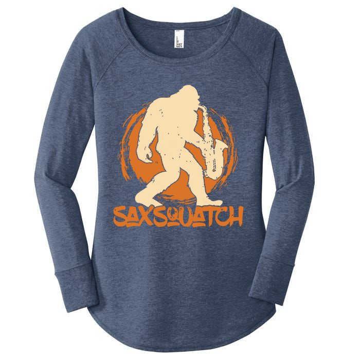 Saxsquatch Yeti Playing Saxophone Pun Musician Sax Women's Perfect Tri Tunic Long Sleeve Shirt