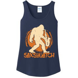 Saxsquatch Yeti Playing Saxophone Pun Musician Sax Ladies Essential Tank