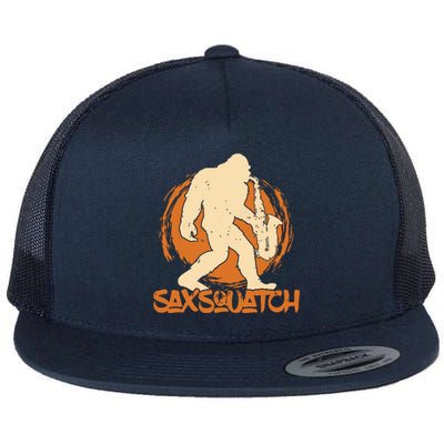 Saxsquatch Yeti Playing Saxophone Pun Musician Sax Flat Bill Trucker Hat