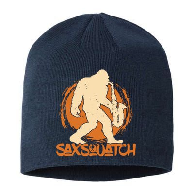 Saxsquatch Yeti Playing Saxophone Pun Musician Sax Sustainable Beanie