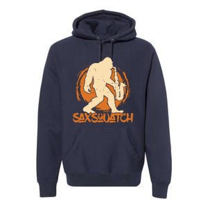 Saxsquatch Yeti Playing Saxophone Pun Musician Sax Premium Hoodie