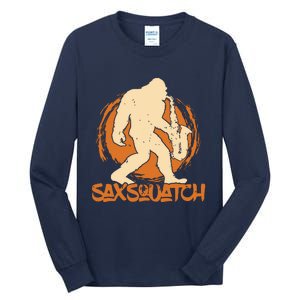 Saxsquatch Yeti Playing Saxophone Pun Musician Sax Tall Long Sleeve T-Shirt