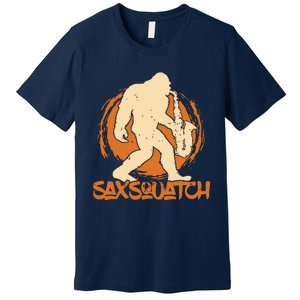 Saxsquatch Yeti Playing Saxophone Pun Musician Sax Premium T-Shirt