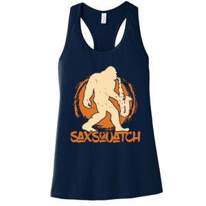 Saxsquatch Yeti Playing Saxophone Pun Musician Sax Women's Racerback Tank