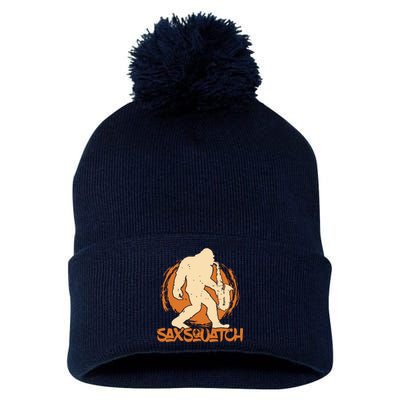 Saxsquatch Yeti Playing Saxophone Pun Musician Sax Pom Pom 12in Knit Beanie