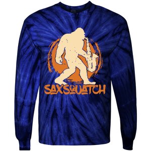 Saxsquatch Yeti Playing Saxophone Pun Musician Sax Tie-Dye Long Sleeve Shirt