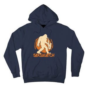 Saxsquatch Yeti Playing Saxophone Pun Musician Sax Tall Hoodie